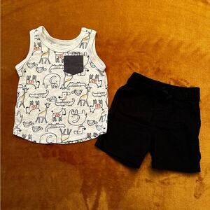 First Impressions Boys 3-6 Months Wild Animals Tank and Black Shorts